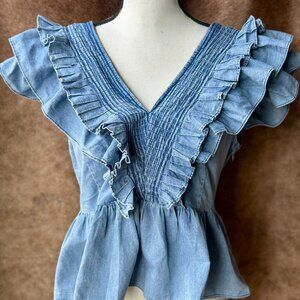 NWT ✙ Renae Smocked Denim Peplum Shirt ✙ON SALE NOW✙